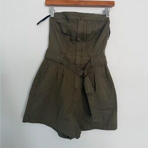 Strapless Olive Green Utility Romper with Belt